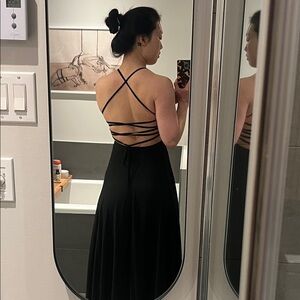 Black Formal Maxi Strappy Back Lace Up Dress